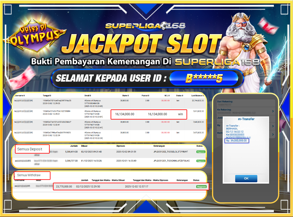 SUPERLIGA168 JACKPOT GATES OF OLYMPUS Rp.39,000,000,LUNAS